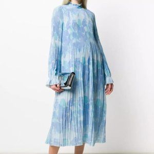 Ganni pleated georgette maxi dress blue